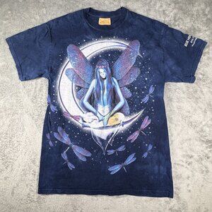 The Mountain Fairy Moon Dragonfly Graphic T-Shirt M Navy Blue Tie Dye